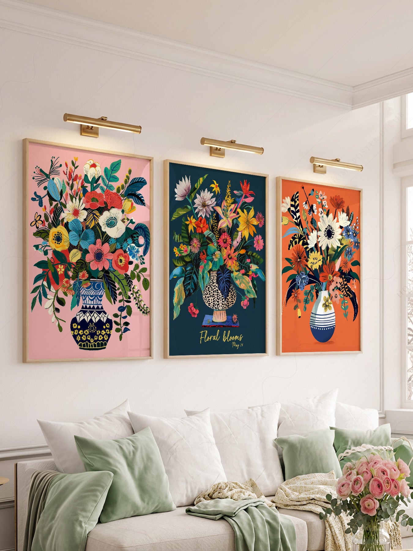 Floral Blooms Triptych Art Print Set – Vibrant Botanical Wall Decor