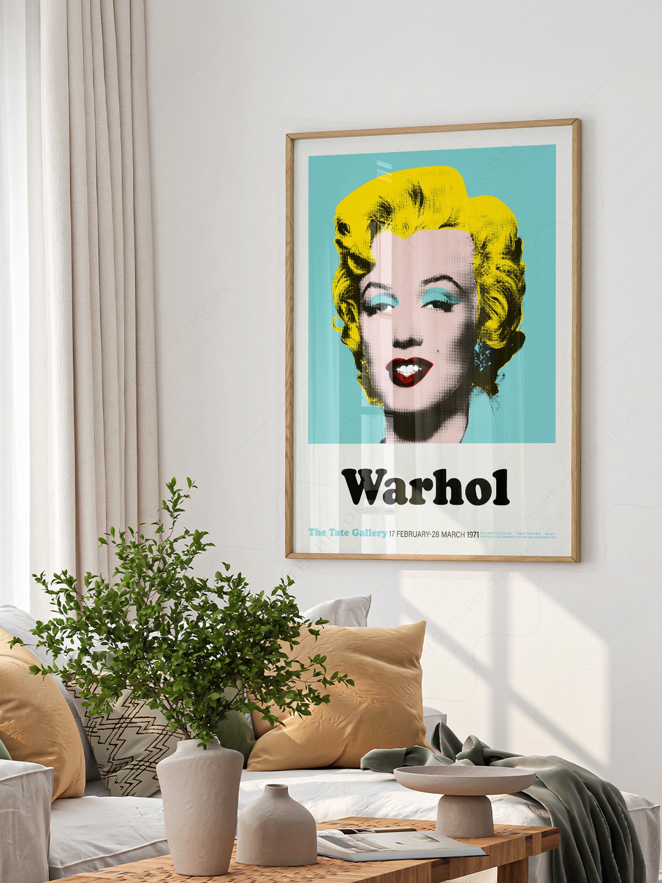 Andy Warhol Marilyn Monroe Pop print styled in a mid-century modern dining room
