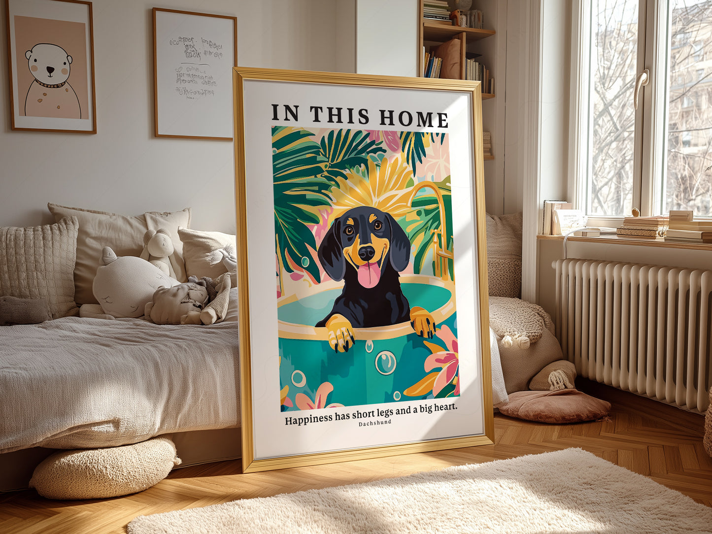 Dachshund Wall art print as wall decor in a minimalist home office