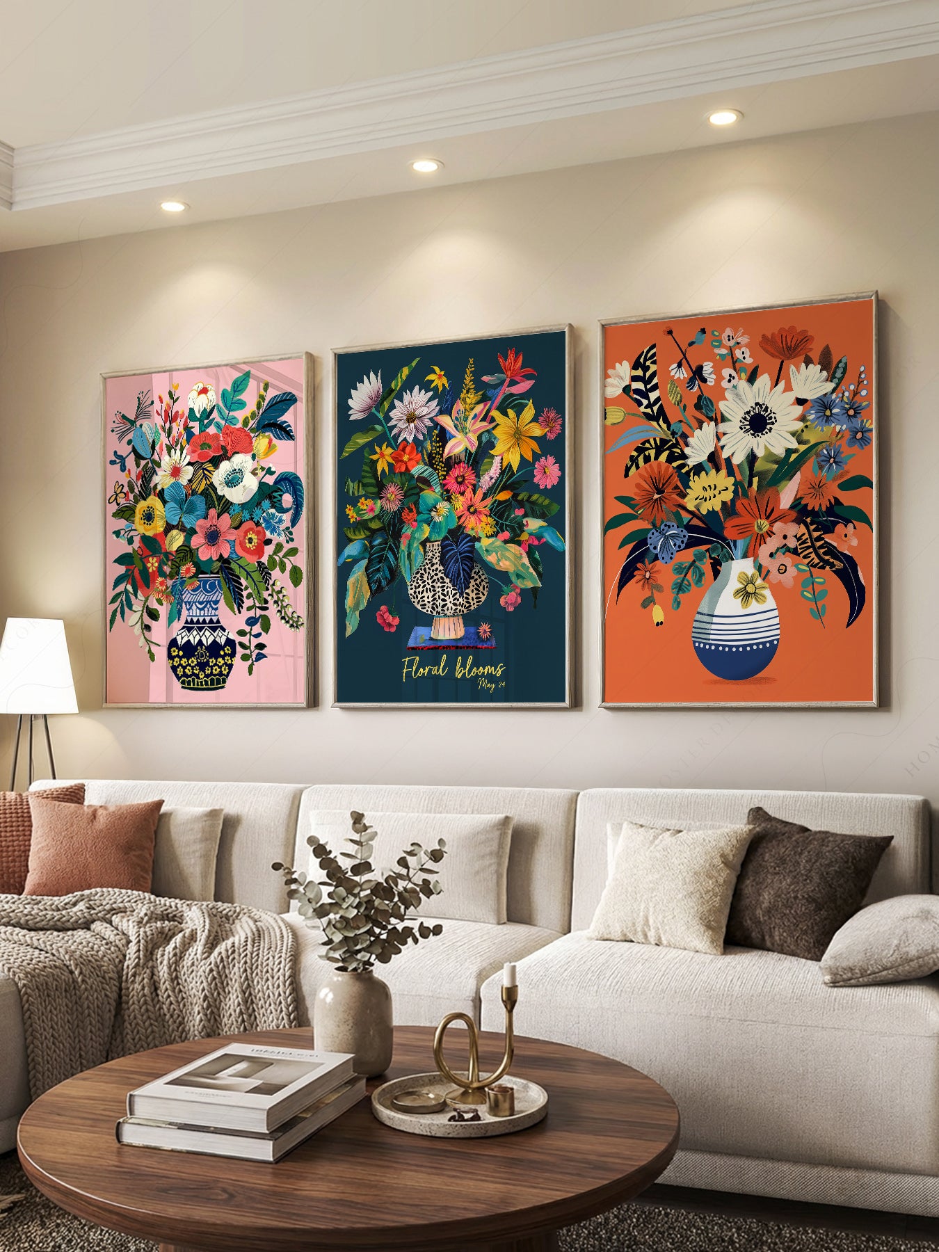 Floral Blooms Triptych Art Print Set – Vibrant Botanical Wall Decor