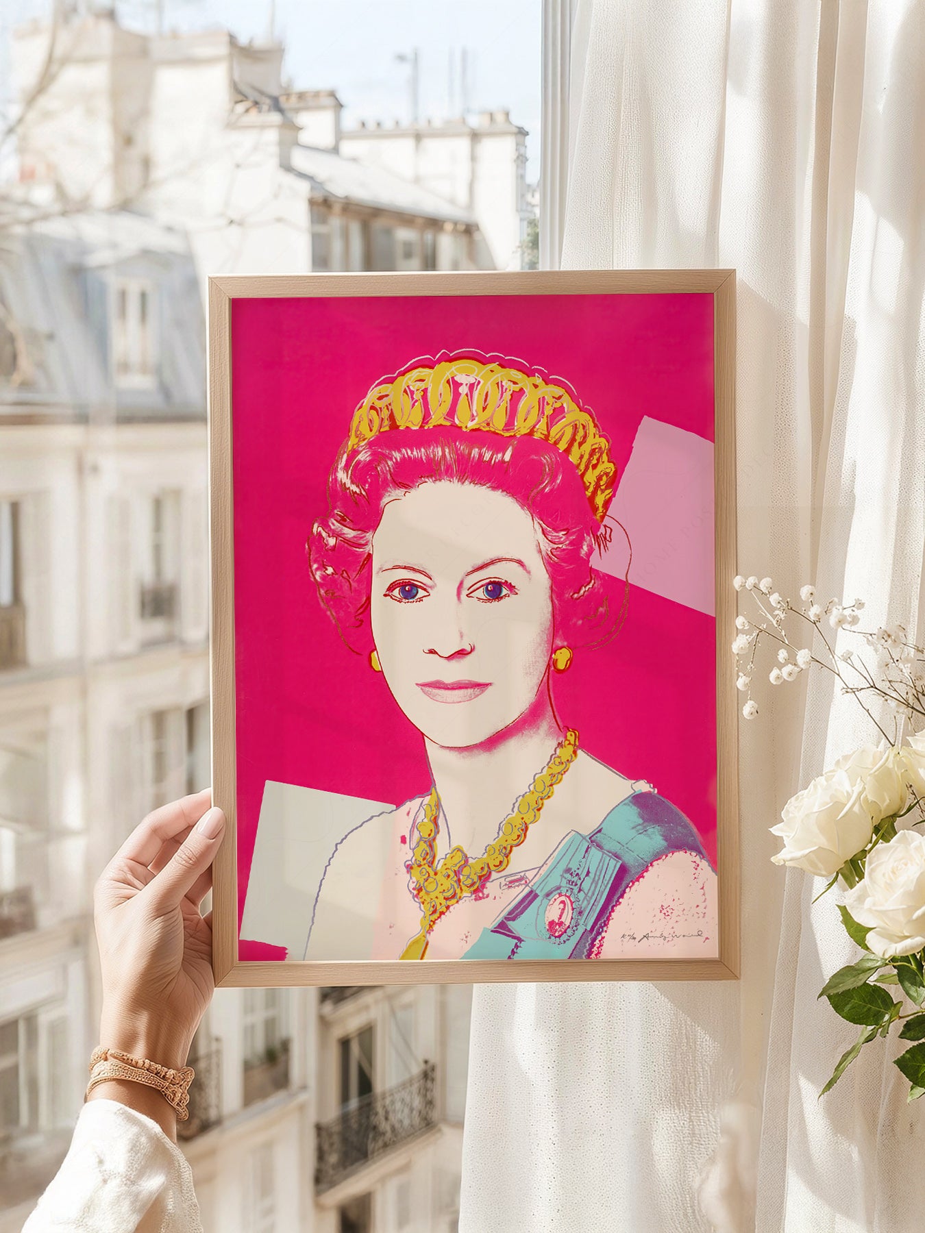 Andy Warhol art print as wall decor in a minimalist home office