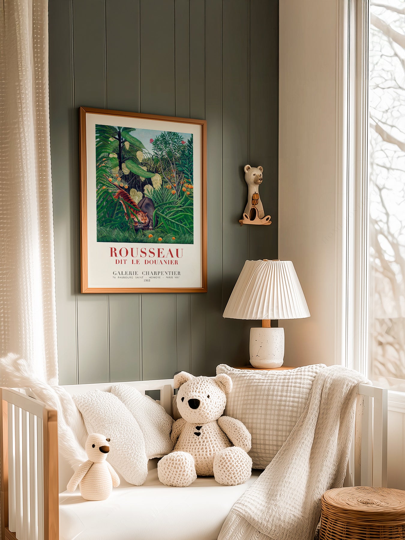 Henri Rousseau Tiger in a Tropical Storm in a light-filled Japandi-inspired living space