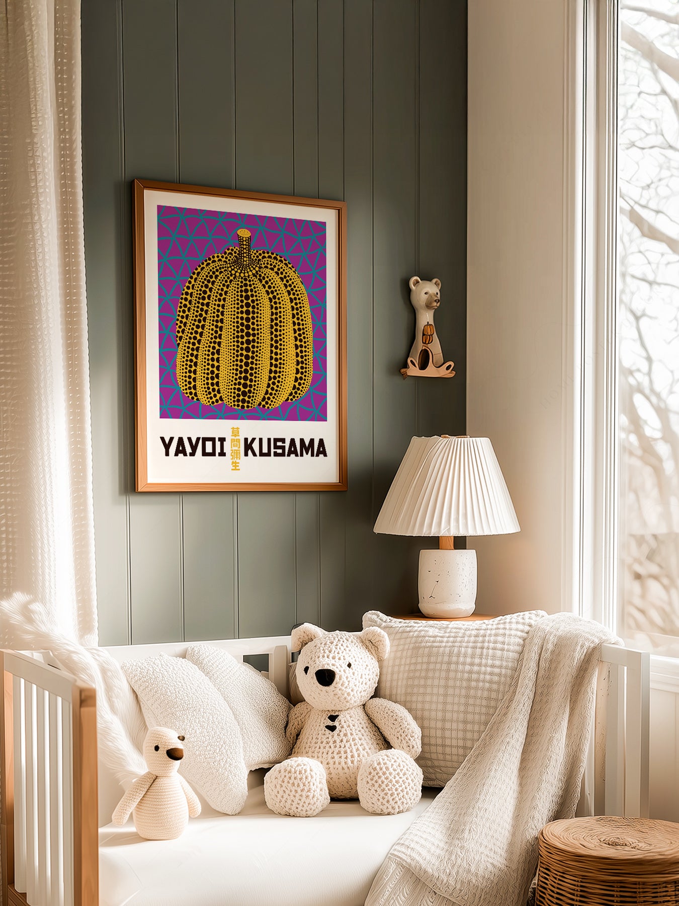 Yayoi Kusama Pumpkin in a light-filled Japandi-inspired living space