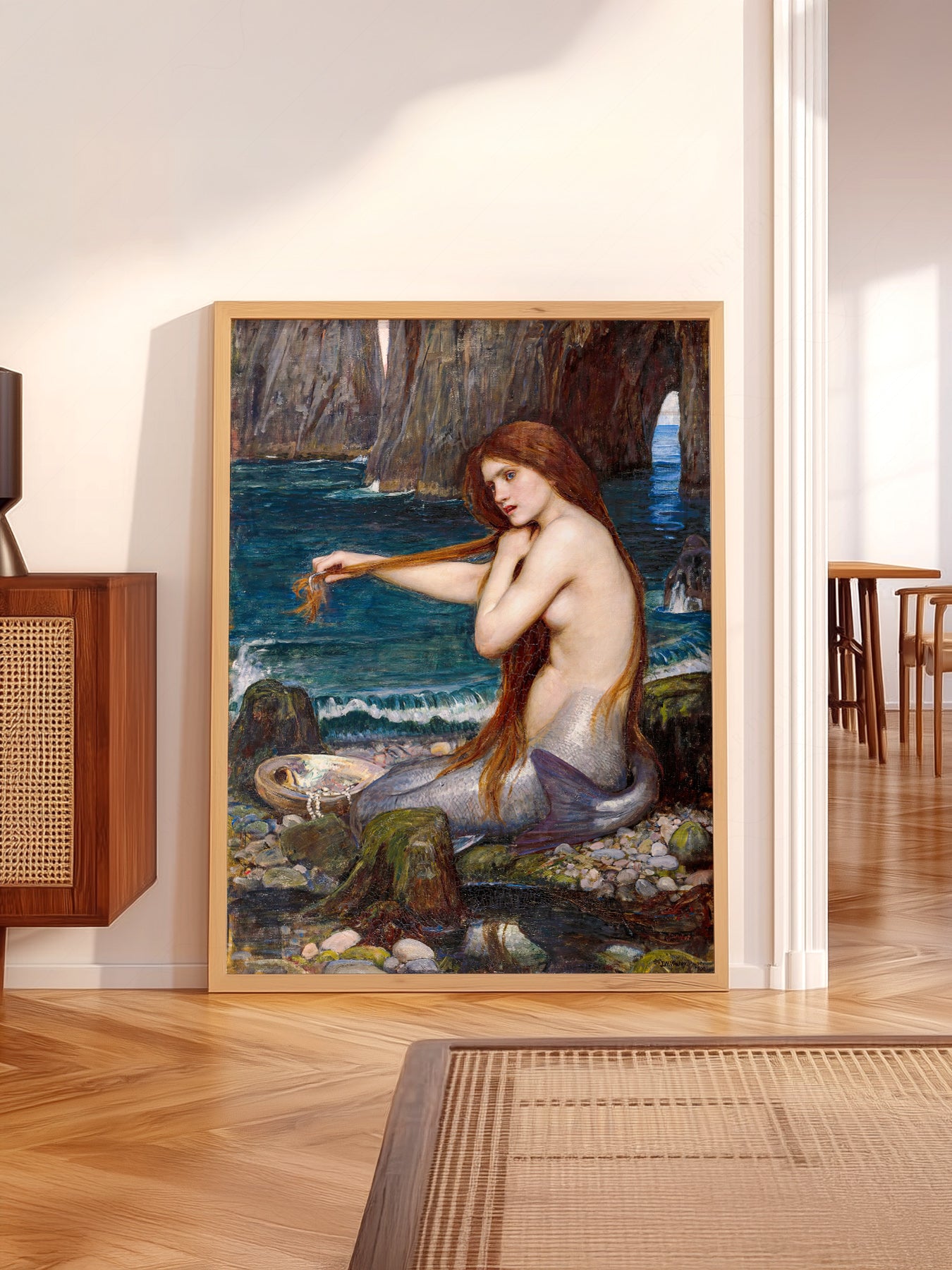 John William Waterhouse A Mermaid wall art in a cozy home study or reading room