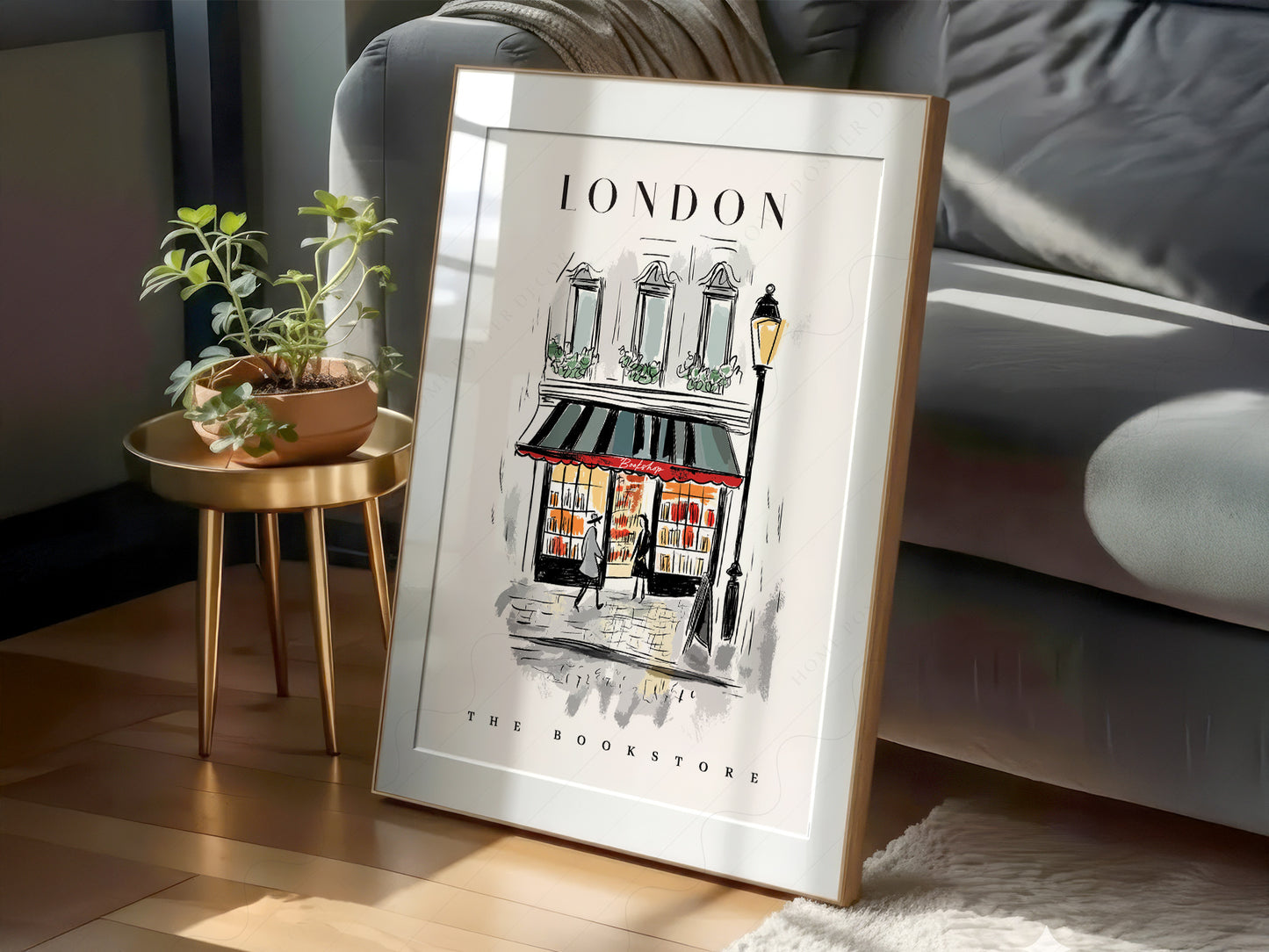 Close-up of London Bookstore Illustration archival print on Premium Matte Paper