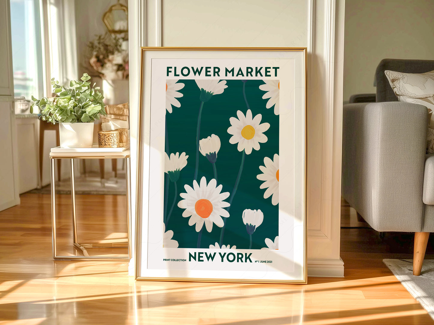 Flower Market New York, Famous City Poster, Travel Gift Idea, Floral Wall Art