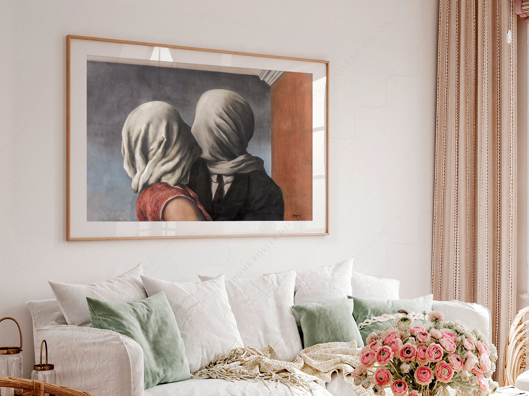 René Magritte art print styled in a Scandinavian bedroom