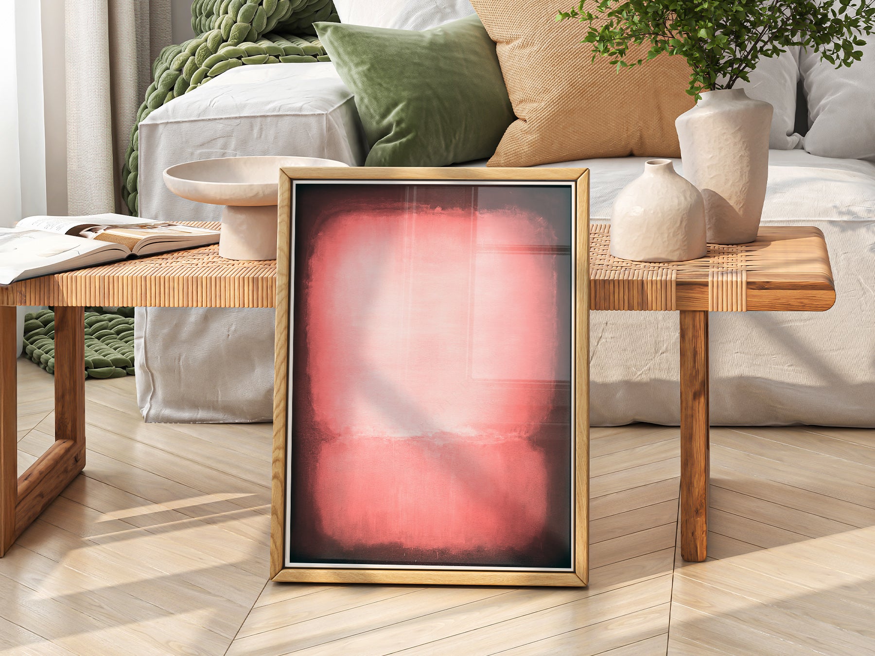 Mark Rothko Untitled Pink and Black in a light-filled Japandi-inspired living space