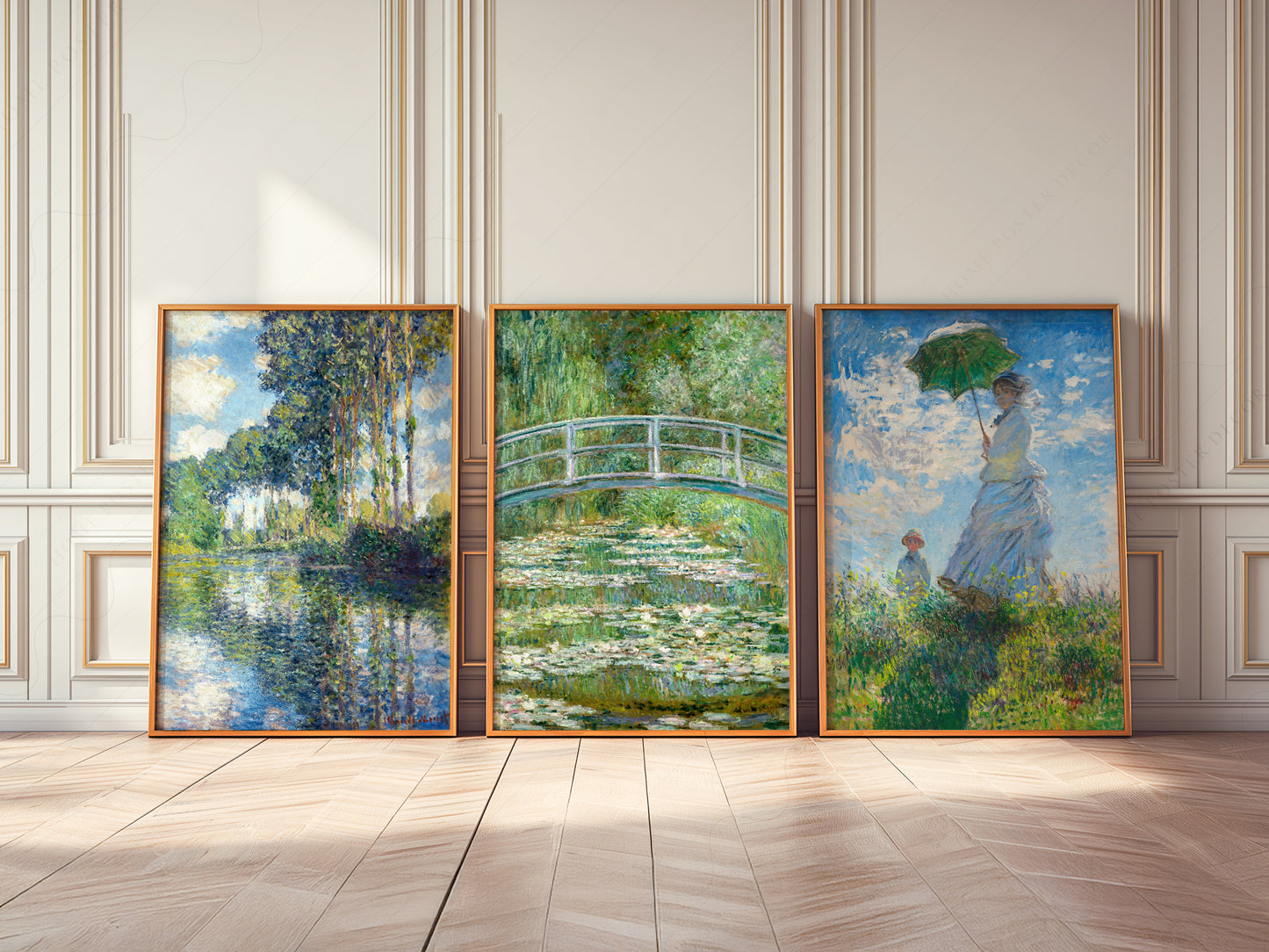Claude Monet, Set of 3 Prints, Bridge Over a Pond, Water Lilies, Madame Monet, Poplars on the Epte