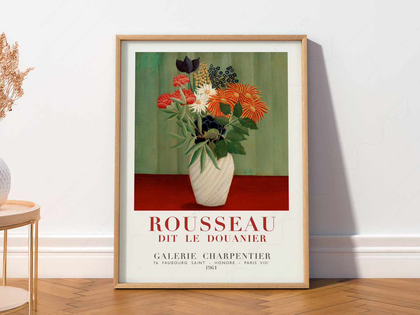 Henri Rousseau art print as wall decor in a minimalist home office