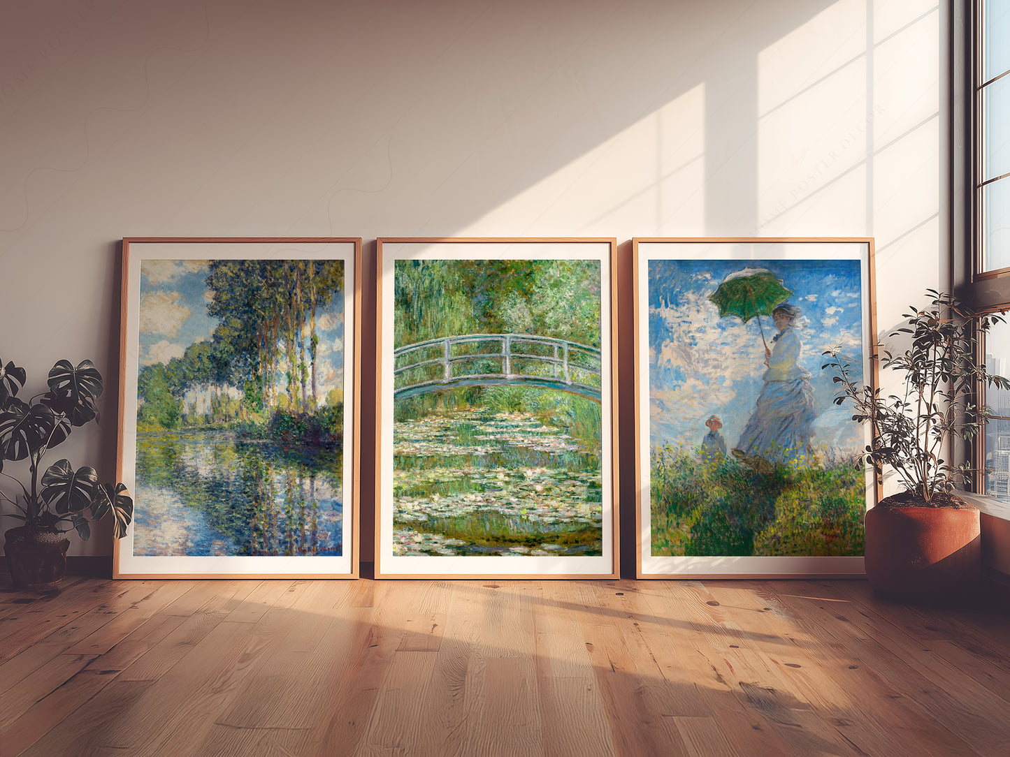 Claude Monet, Set of 3 Prints, Bridge Over a Pond, Water Lilies, Madame Monet, Poplars on the Epte