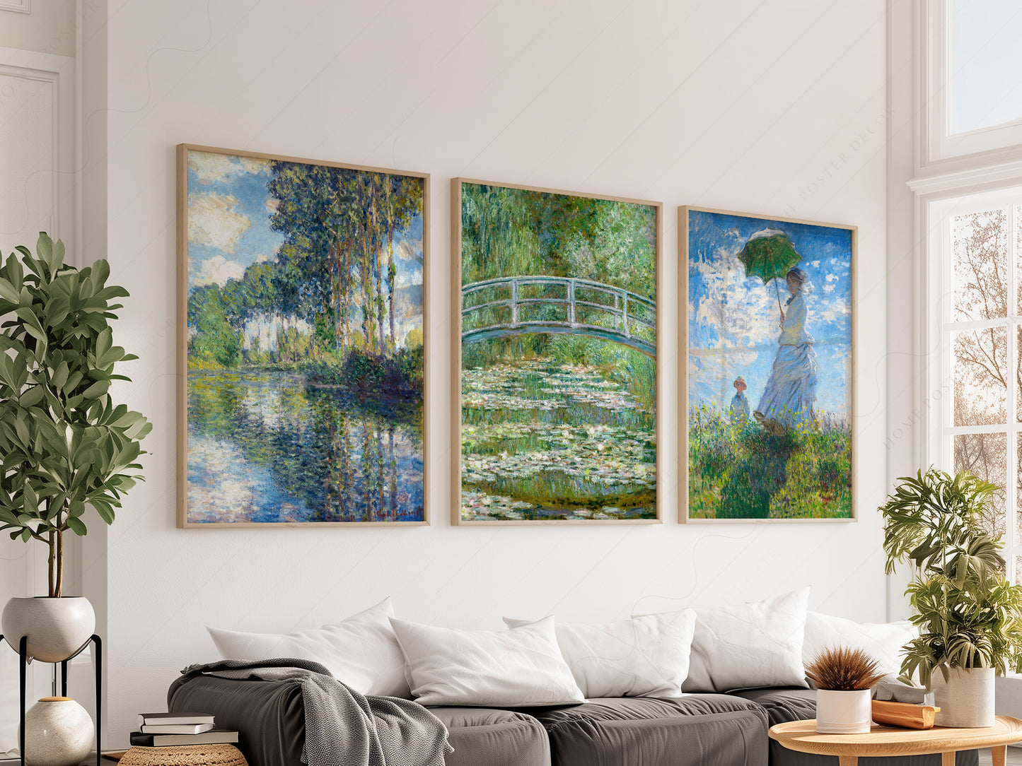 Claude Monet, Set of 3 Prints, Bridge Over a Pond, Water Lilies, Madame Monet, Poplars on the Epte