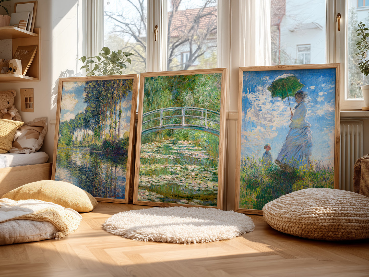 Claude Monet, Set of 3 Prints, Bridge Over a Pond, Water Lilies, Madame Monet, Poplars on the Epte