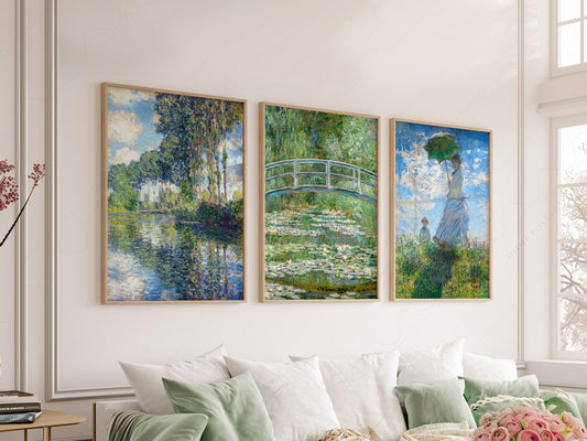 Claude Monet, Set of 3 Prints, Bridge Over a Pond, Water Lilies, Madame Monet, Poplars on the Epte