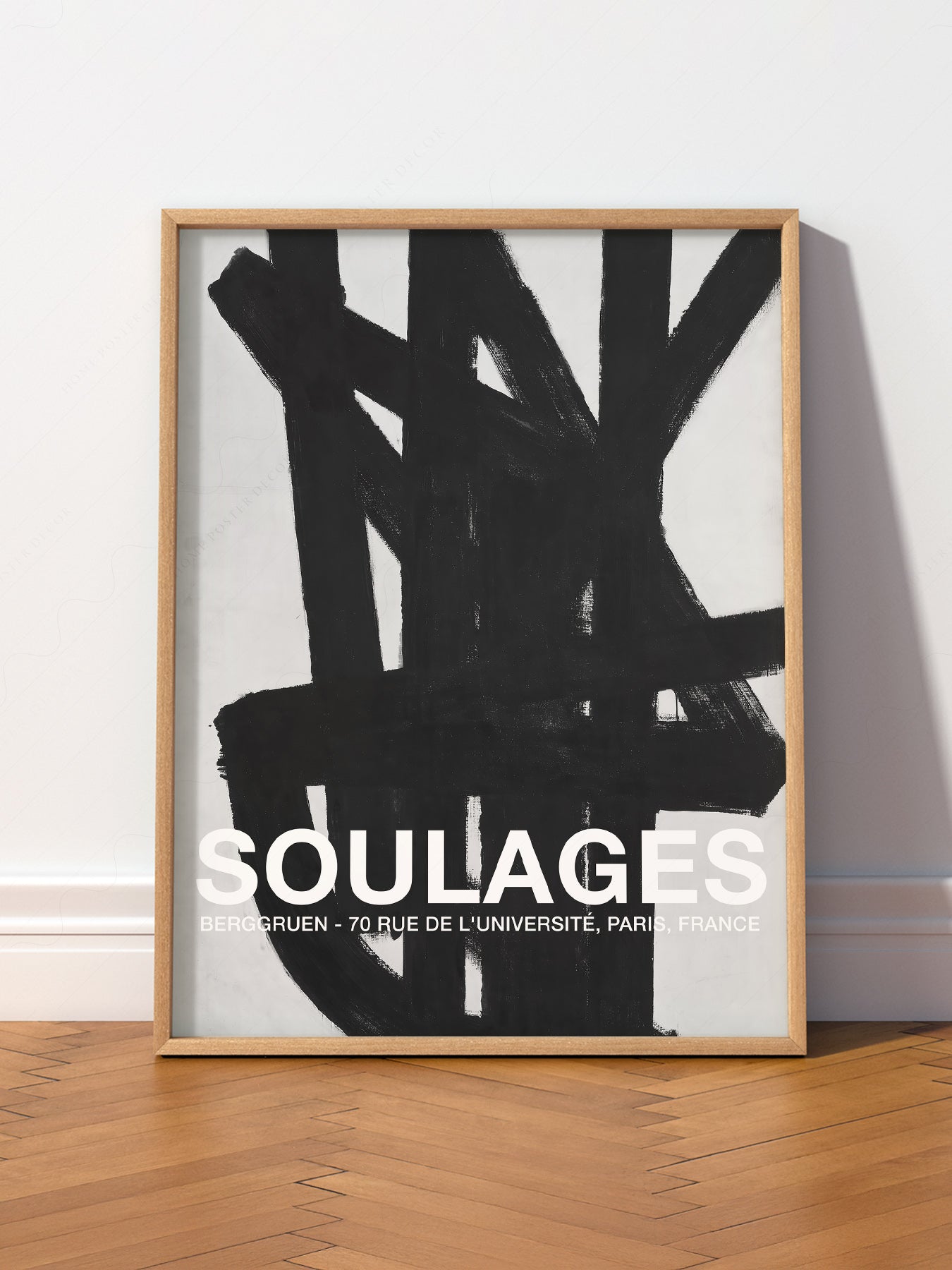 Pierre Soulages Berggruen Exhibition wall art print displayed in a bright modern living room