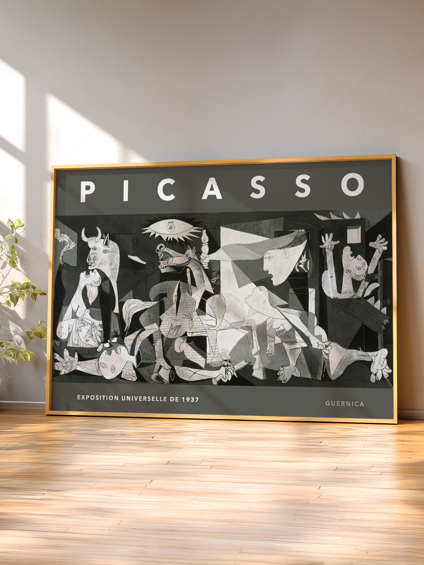 Pablo Picasso Guernica Exhibition wall art print displayed in a bright modern living room
