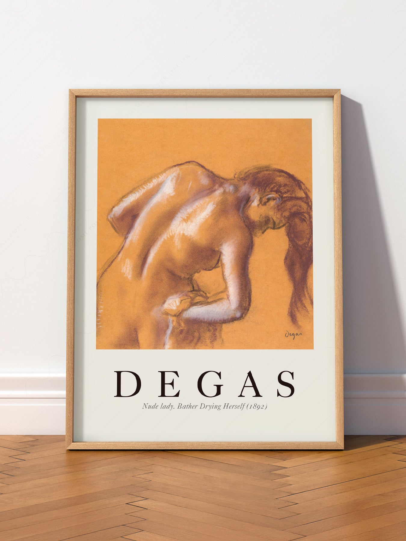 Edgar Degas Bather Drying Herself wall art print displayed in a bright modern living room