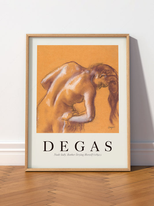 Edgar Degas Bather Drying Herself wall art print displayed in a bright modern living room