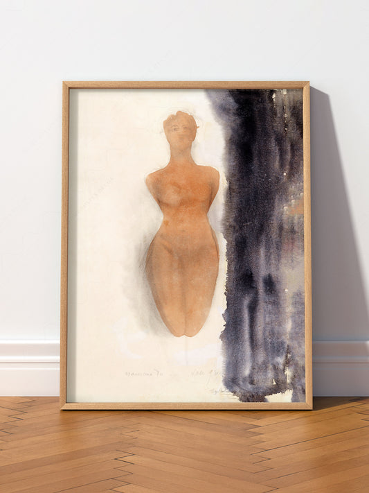 Auguste Rodin Nude Figure Watercolor wall art print displayed in a bright modern living room