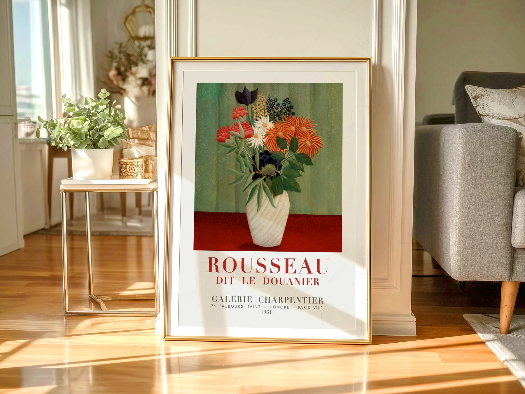 Henri Rousseau art print styled in a Scandinavian bedroom