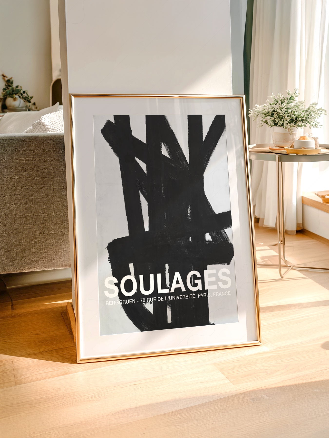 Pierre Soulages Berggruen Exhibition styled in a Scandinavian bedroom