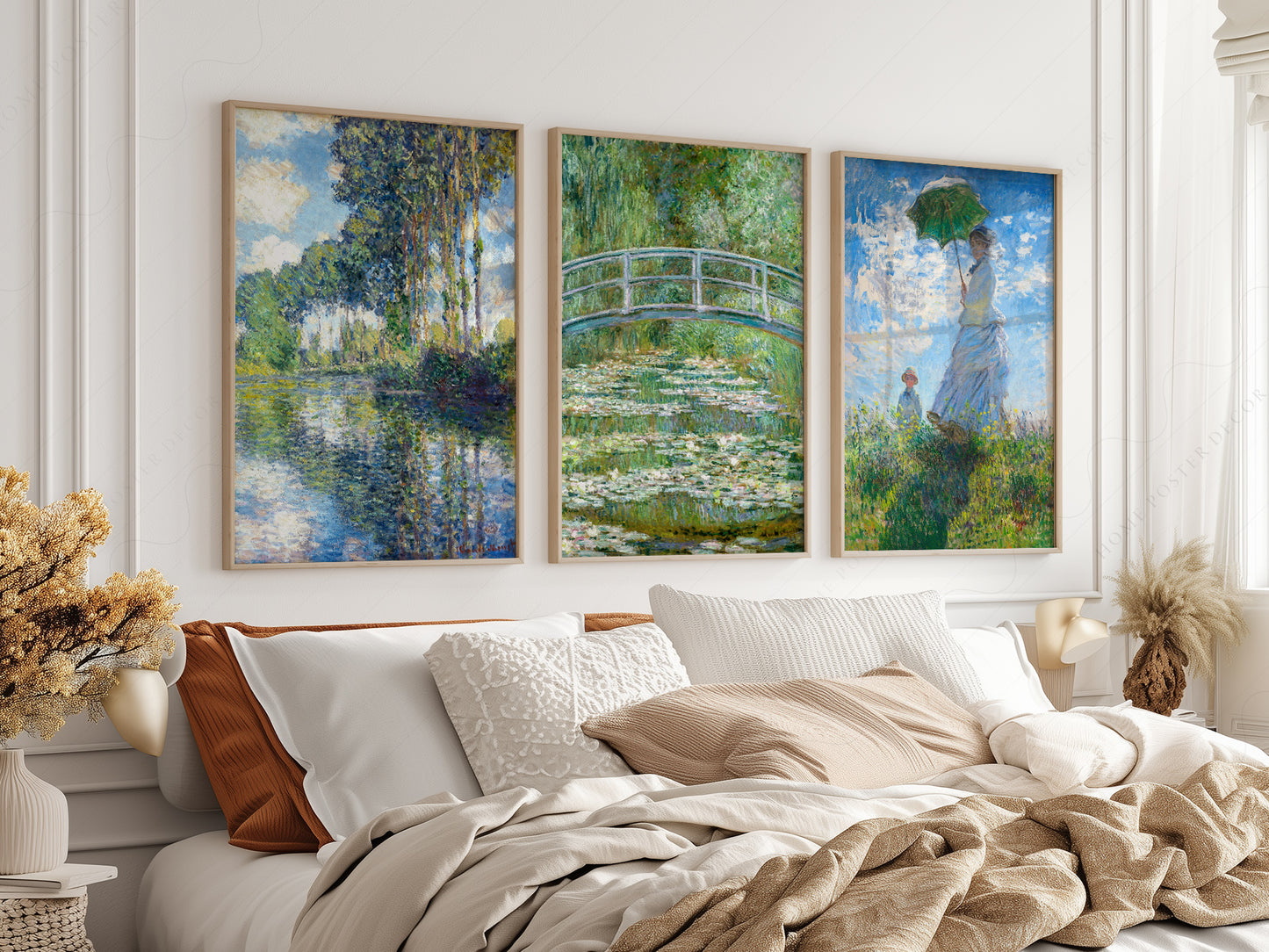 Claude Monet, Set of 3 Prints, Bridge Over a Pond, Water Lilies, Madame Monet, Poplars on the Epte