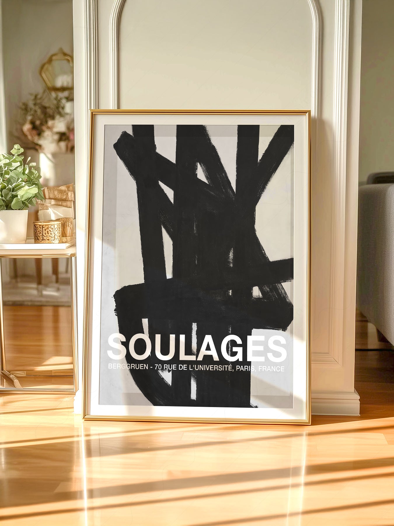 Gallery wall featuring Pierre Soulages Berggruen Exhibition fine art print