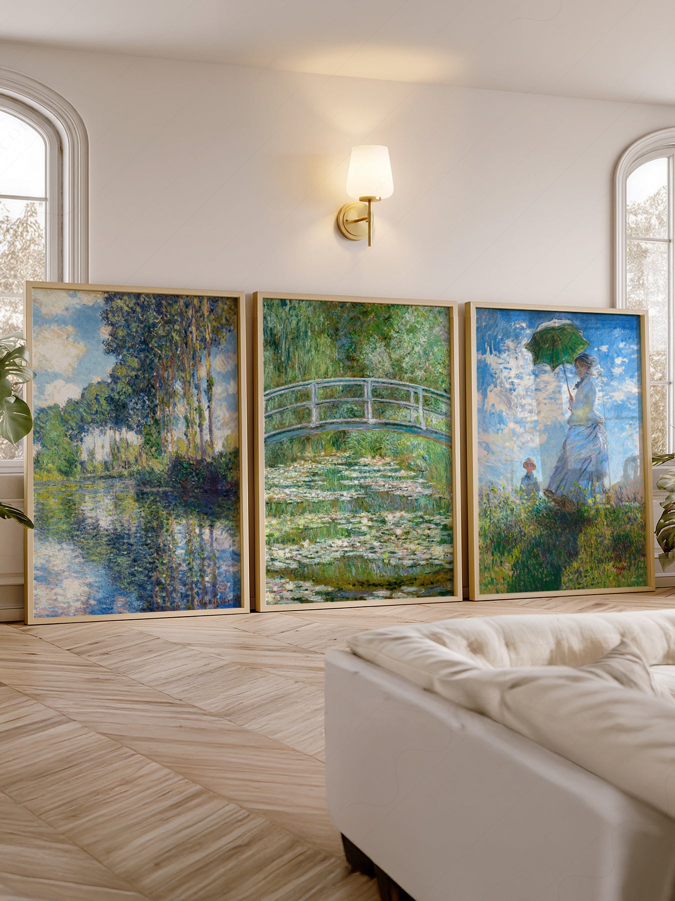 Claude Monet wall art in a cozy home study or reading room