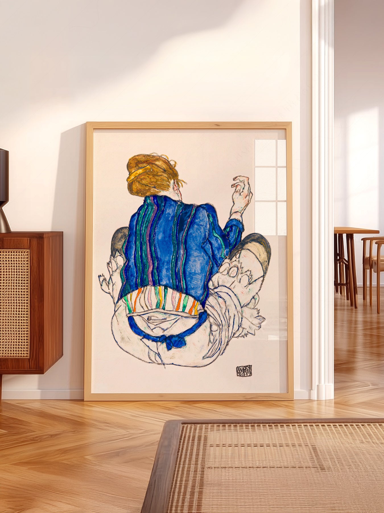 Egon Schiele wall art in a cozy home study or reading room
