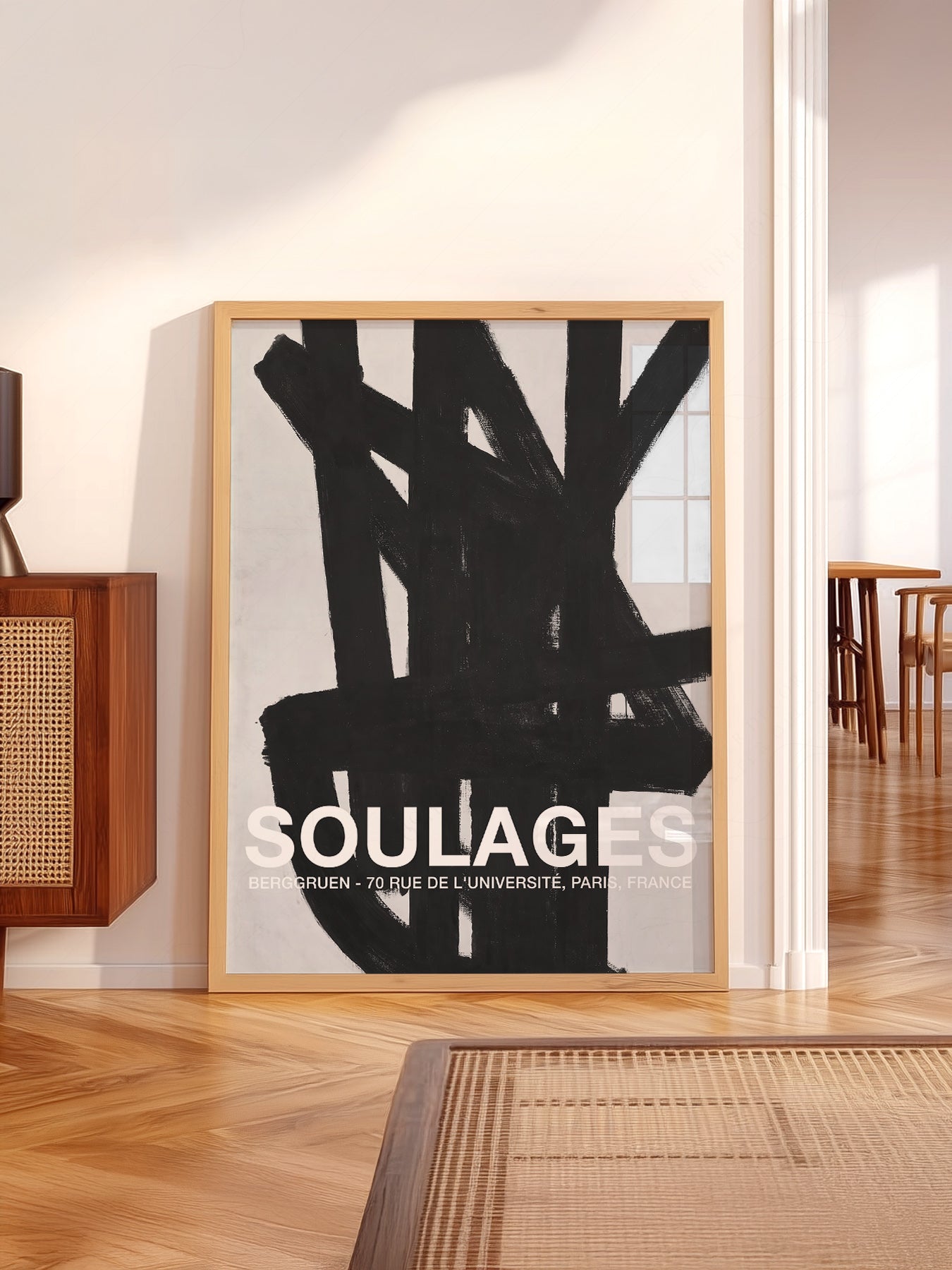 Pierre Soulages Berggruen Exhibition wall art in a cozy home study or reading room