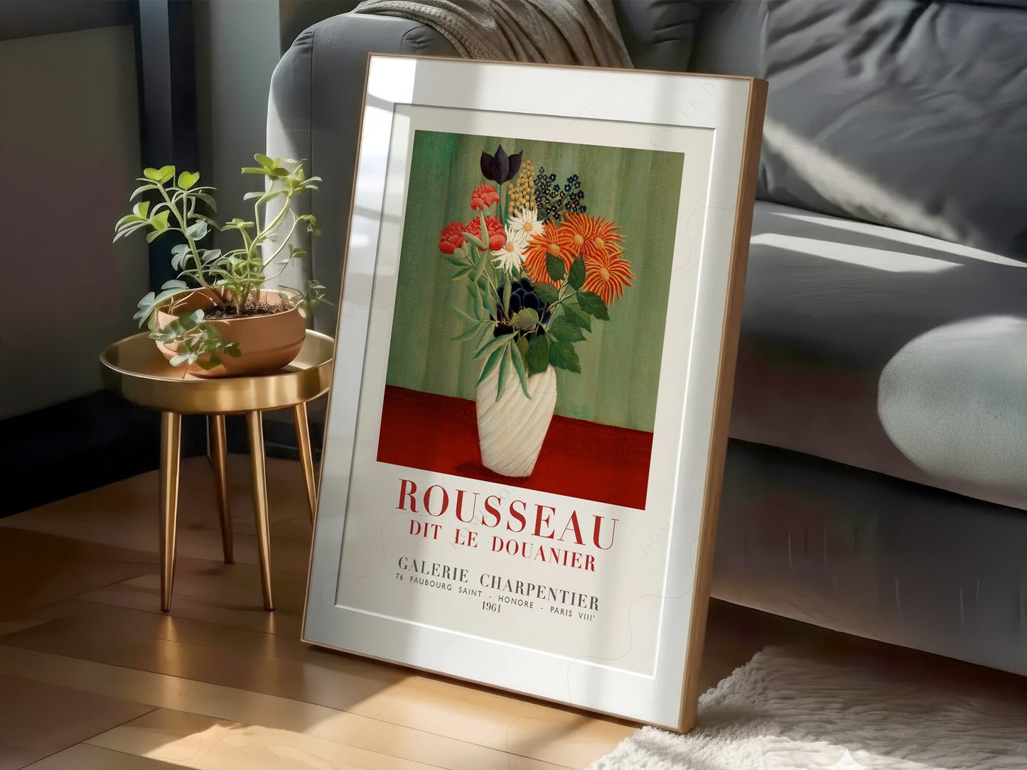 Henri Rousseau Bouquet of Flowers in a light-filled Japandi-inspired living space