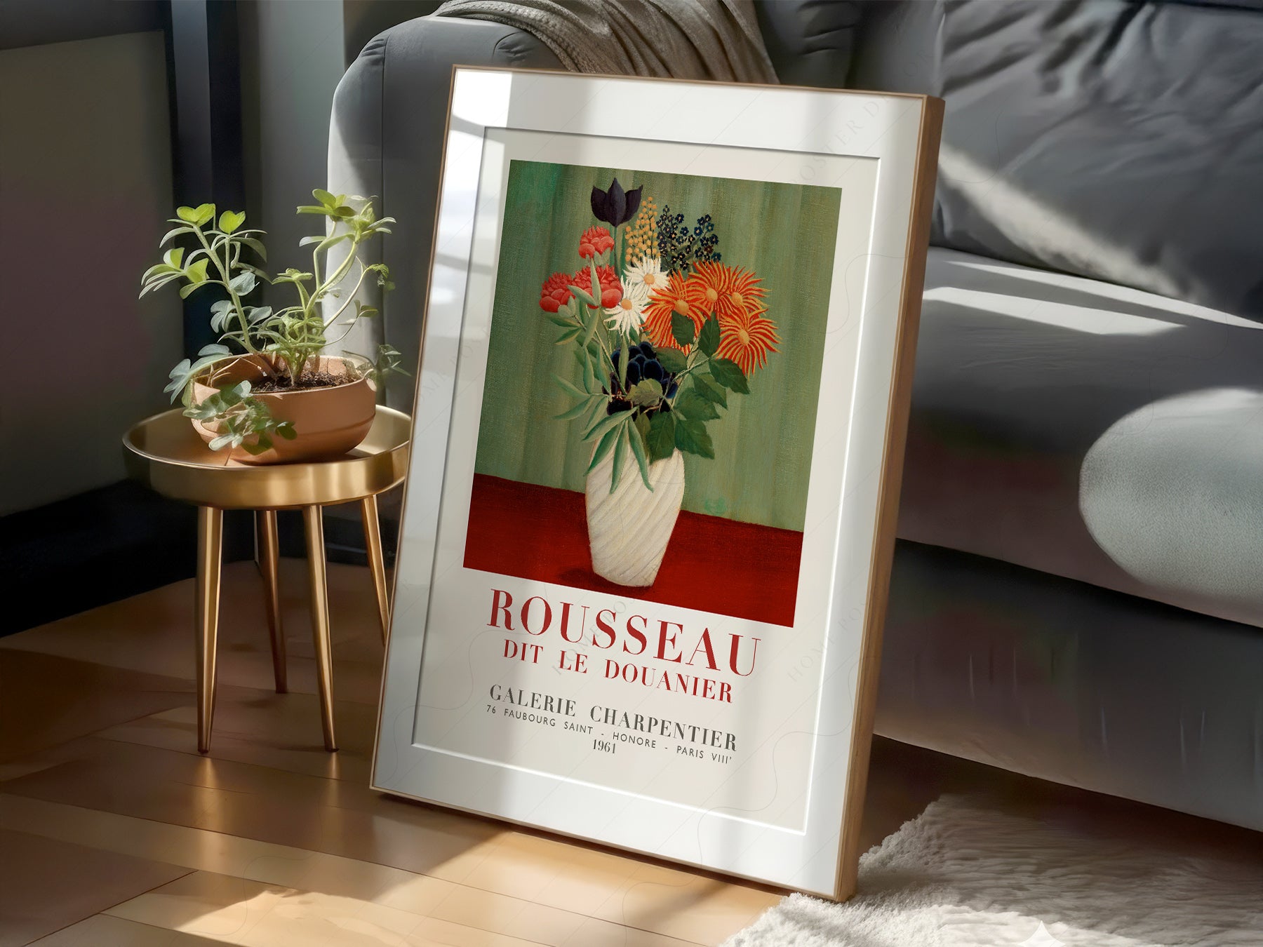 Henri Rousseau Bouquet of Flowers in a light-filled Japandi-inspired living space