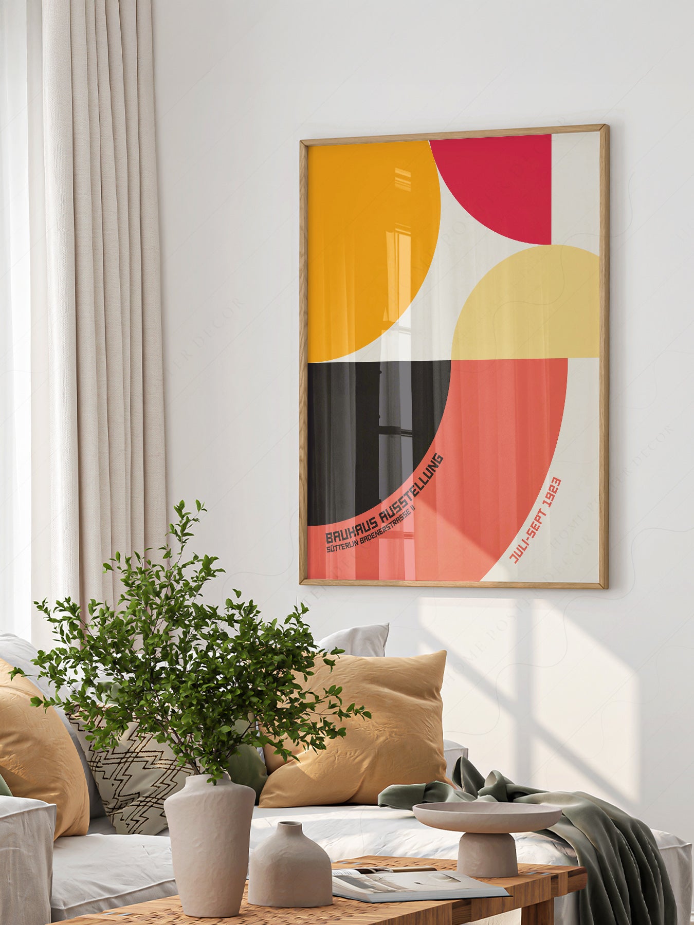 Bauhaus Ausstellung 1923 Exhibition print styled in a mid-century modern dining room