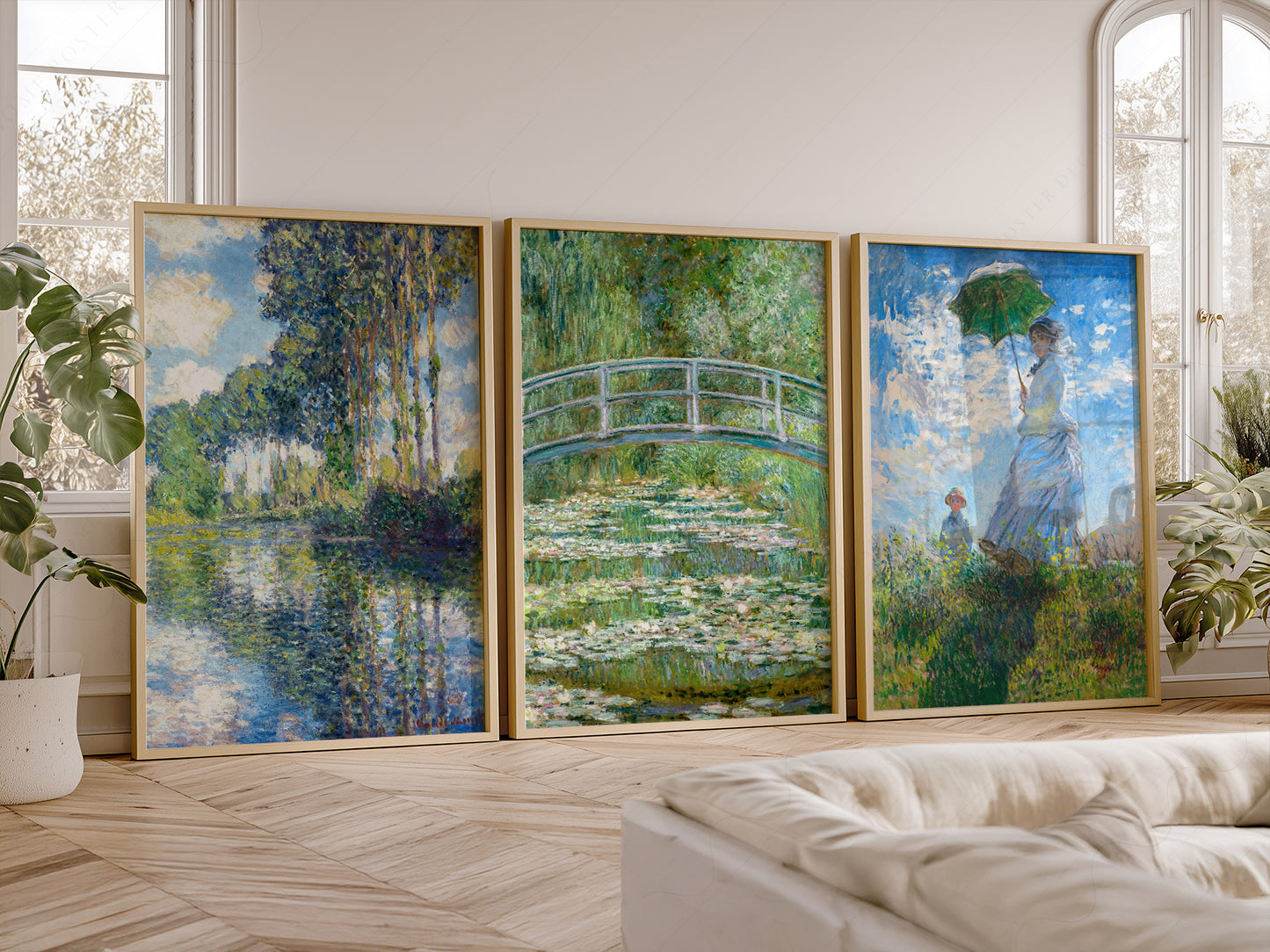 Claude Monet, Set of 3 Prints, Bridge Over a Pond, Water Lilies, Madame Monet, Poplars on the Epte