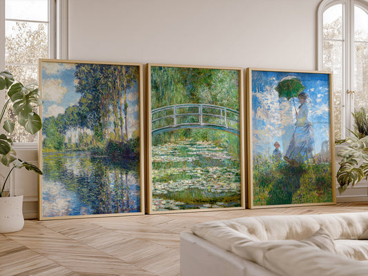 Claude Monet, Set of 3 Prints, Bridge Over a Pond, Water Lilies, Madame Monet, Poplars on the Epte