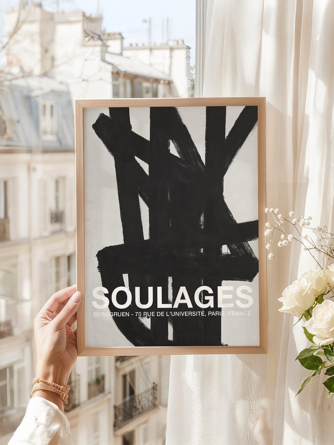 Pierre Soulages Berggruen Exhibition art print as wall decor in a minimalist home office