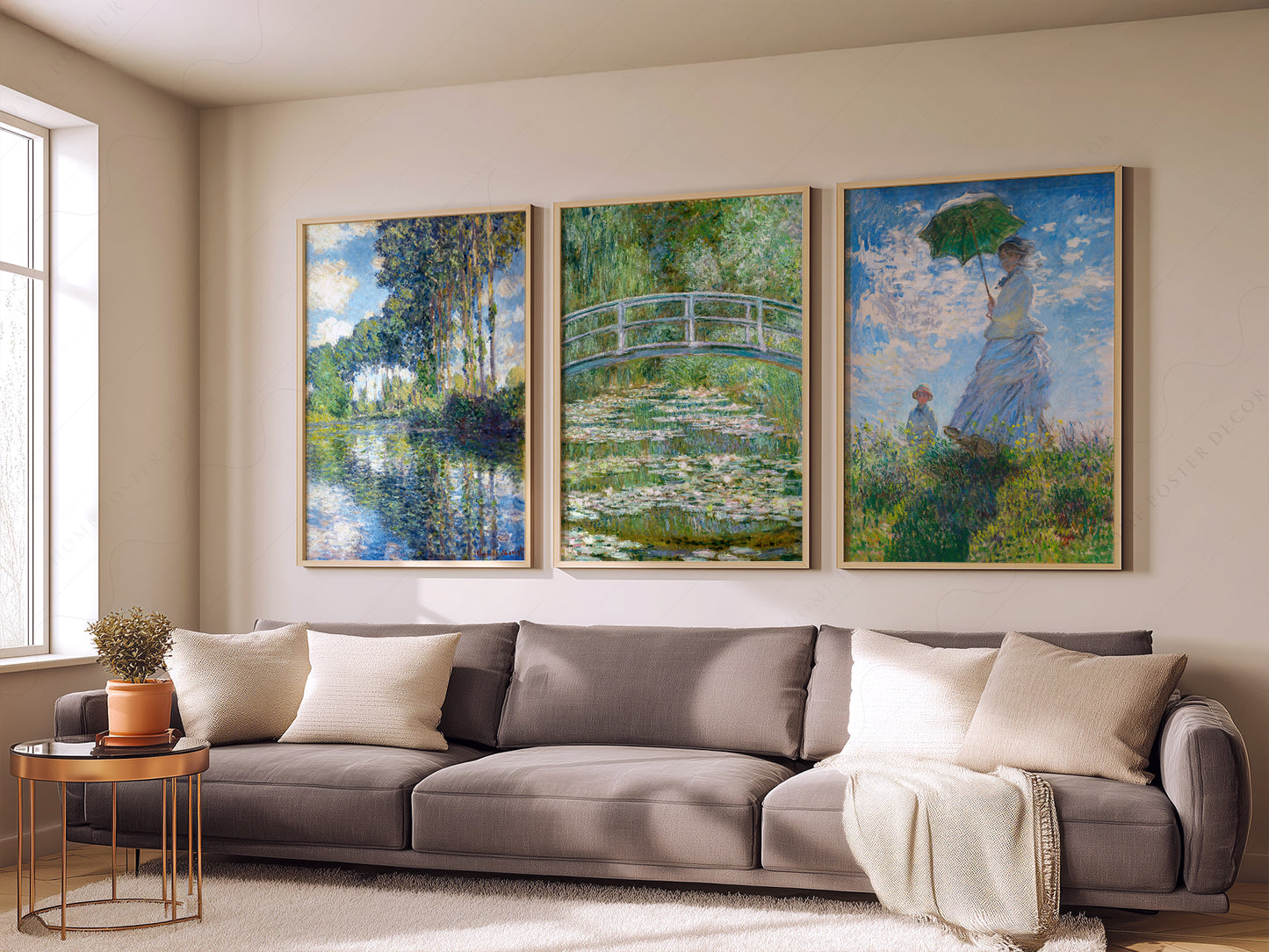 Claude Monet, Set of 3 Prints, Bridge Over a Pond, Water Lilies, Madame Monet, Poplars on the Epte