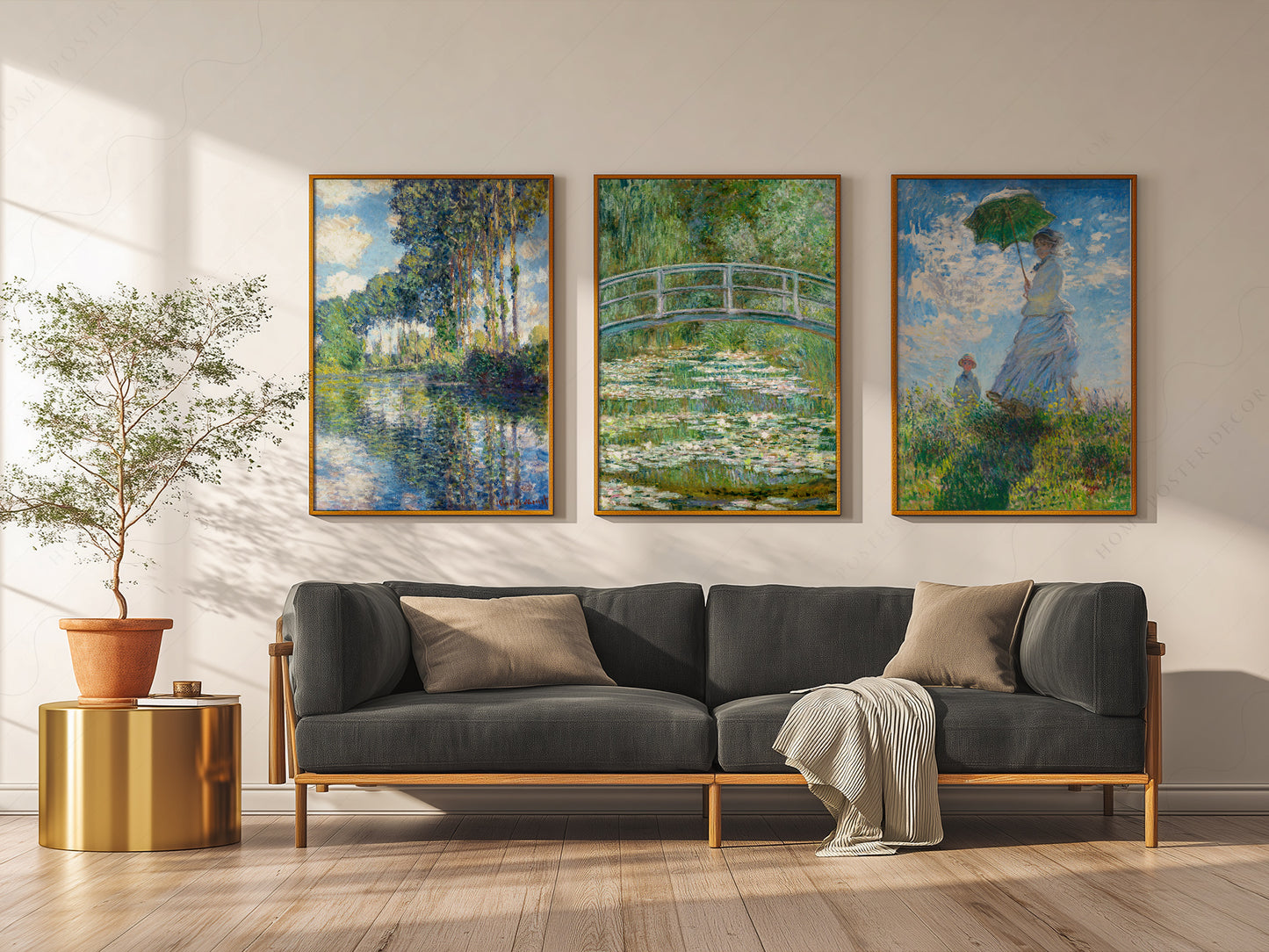 Claude Monet, Set of 3 Prints, Bridge Over a Pond, Water Lilies, Madame Monet, Poplars on the Epte