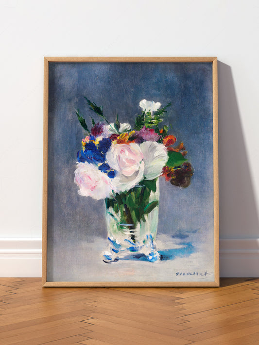 Édouard Manet Flowers in a Crystal Vase wall art print displayed in a bright modern living room