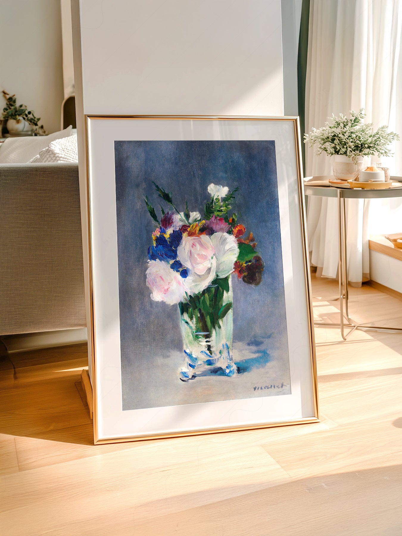 Édouard Manet Flowers in a Crystal Vase styled in a Scandinavian bedroom