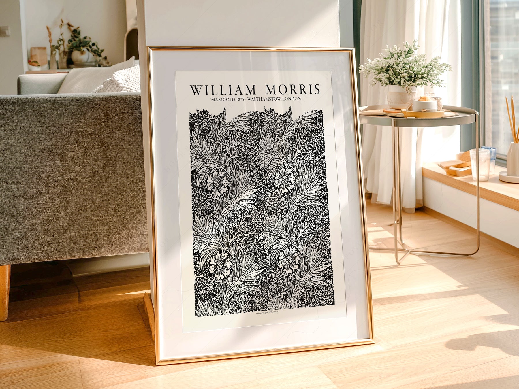 William Morris wall art in a cozy home study or reading room
