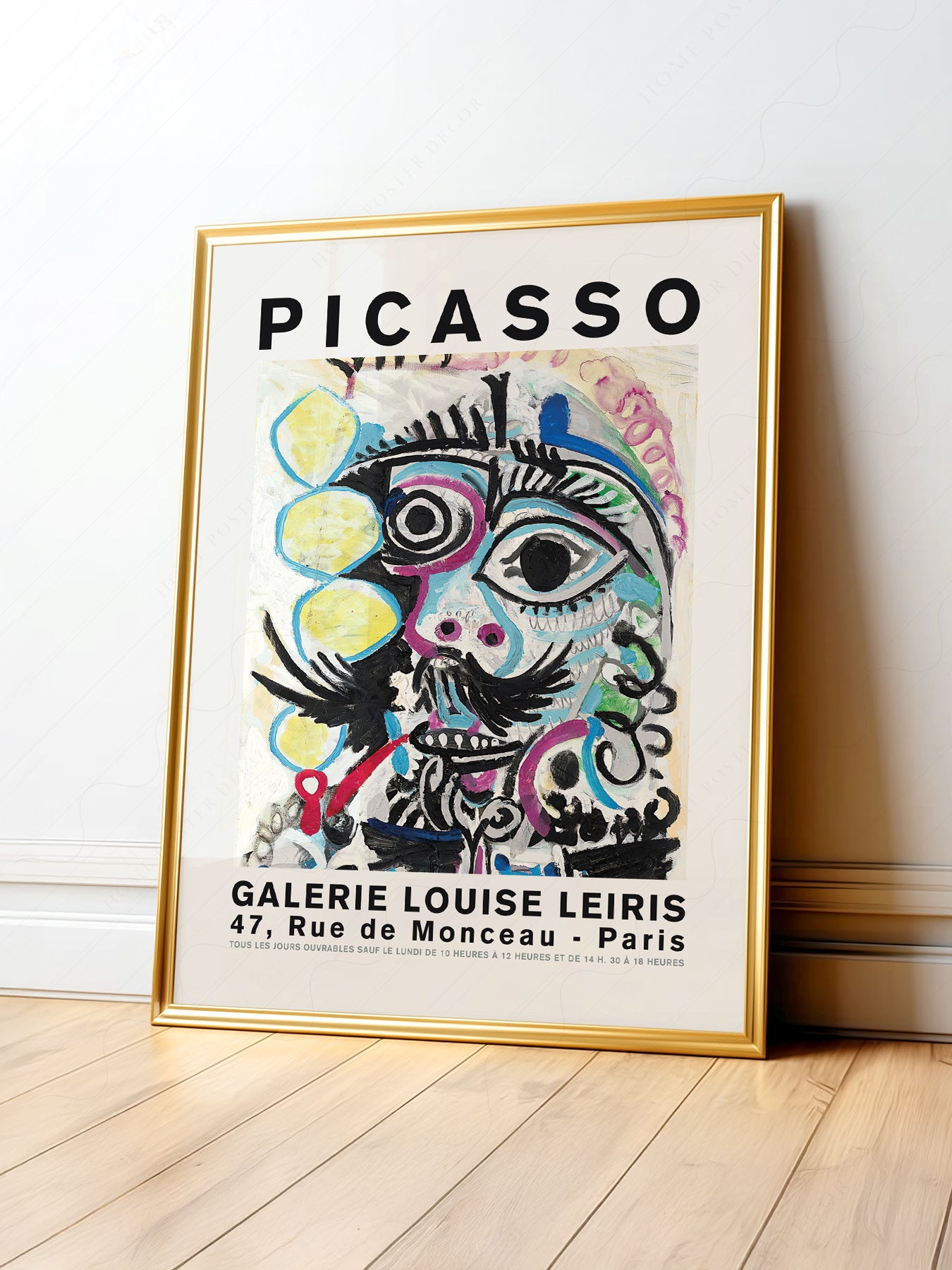 Pablo Picasso Galerie Louise Leiris Paris exhibition poster featuring an expressive portrait in bold colors as wall art print.