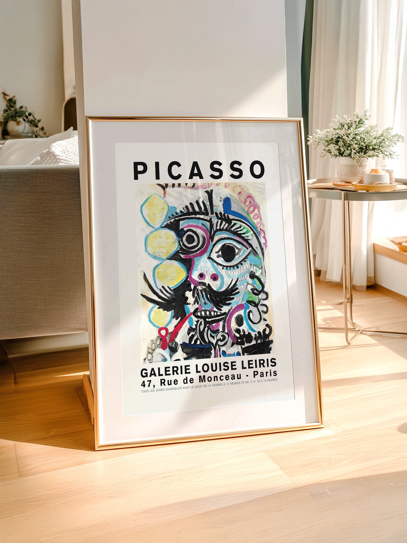 Pablo Picasso art print styled in a Scandinavian bedroom
