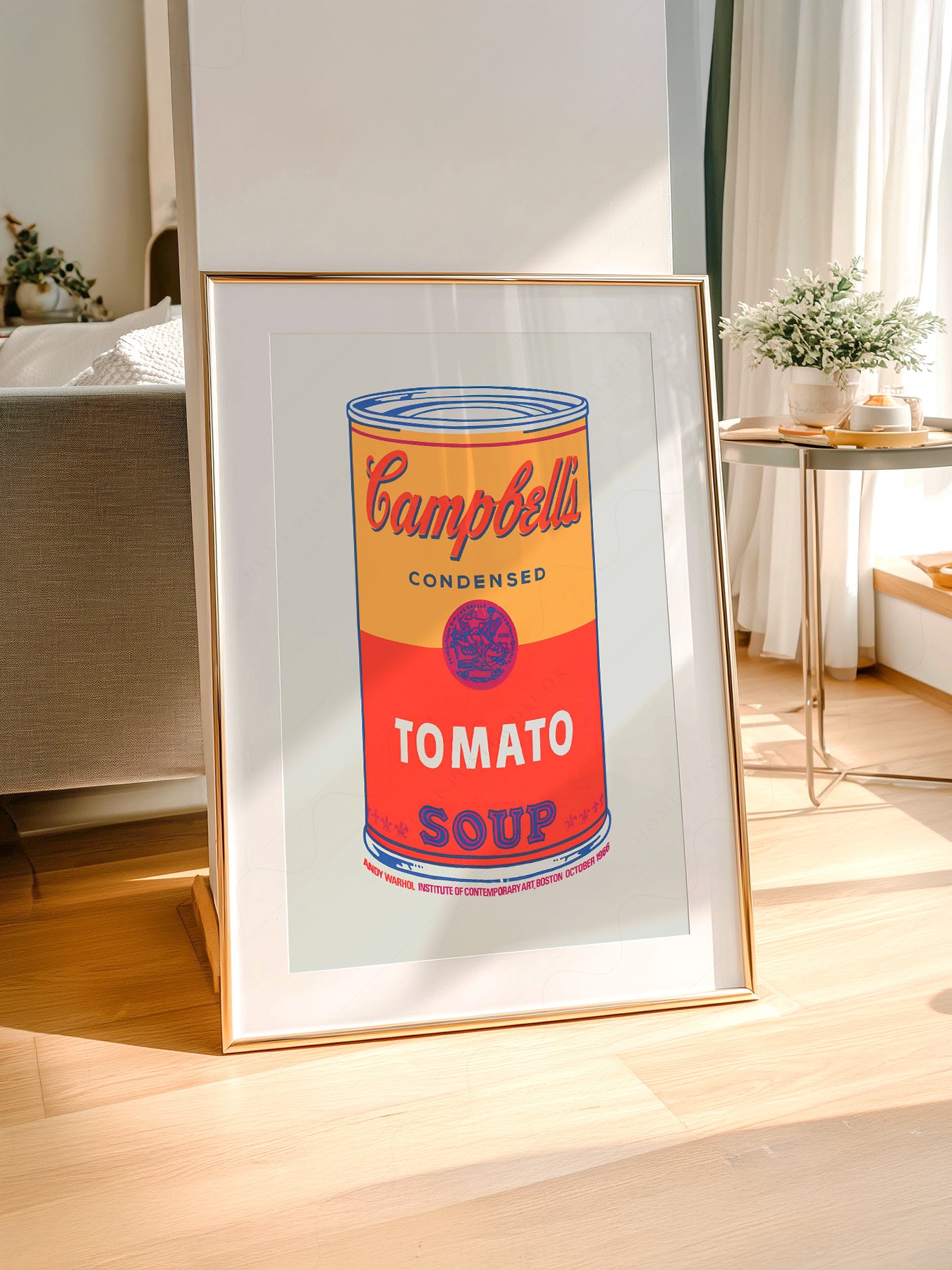 Andy Warhol art print styled in a Scandinavian bedroom