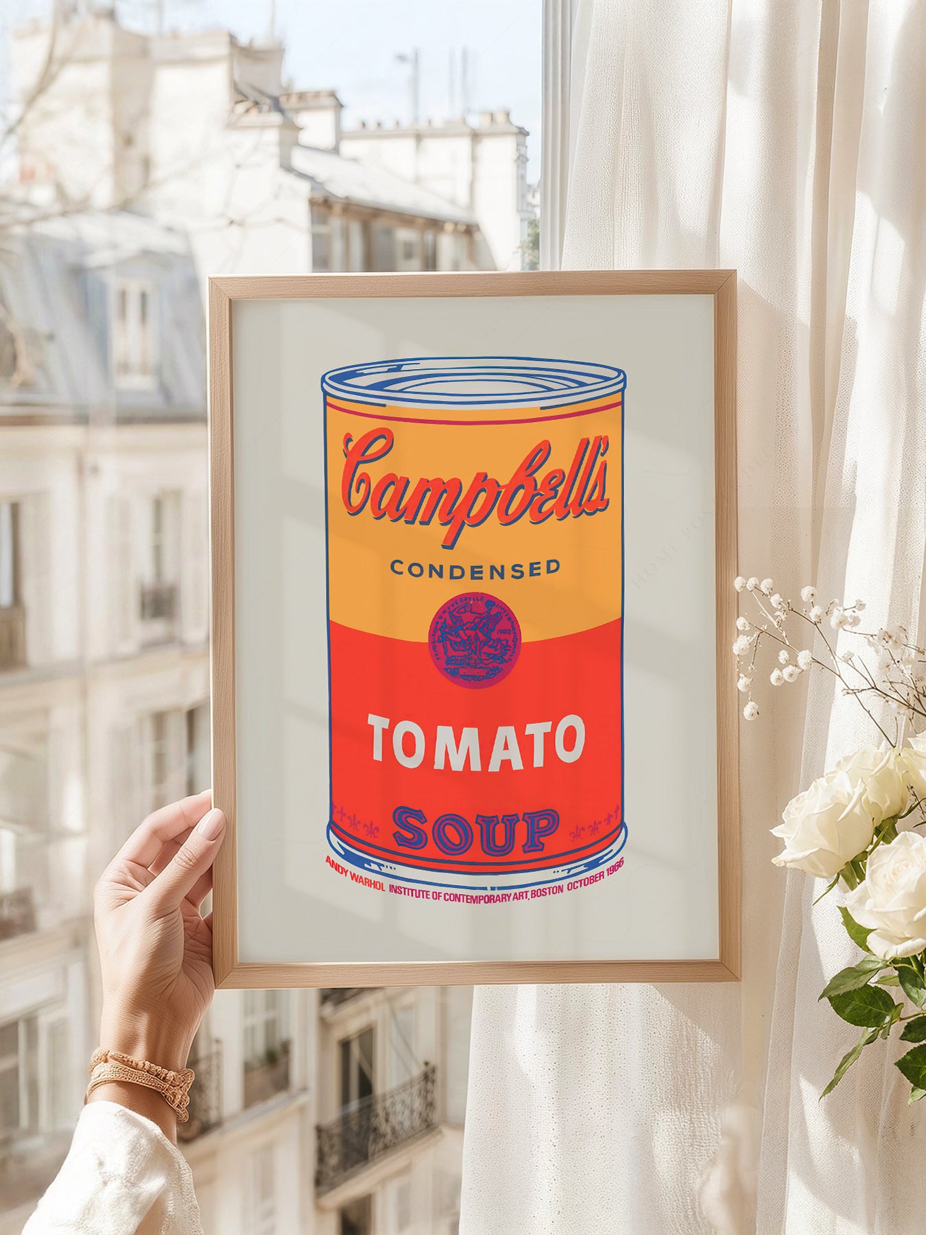 Andy Warhol art print as wall decor in a minimalist home office