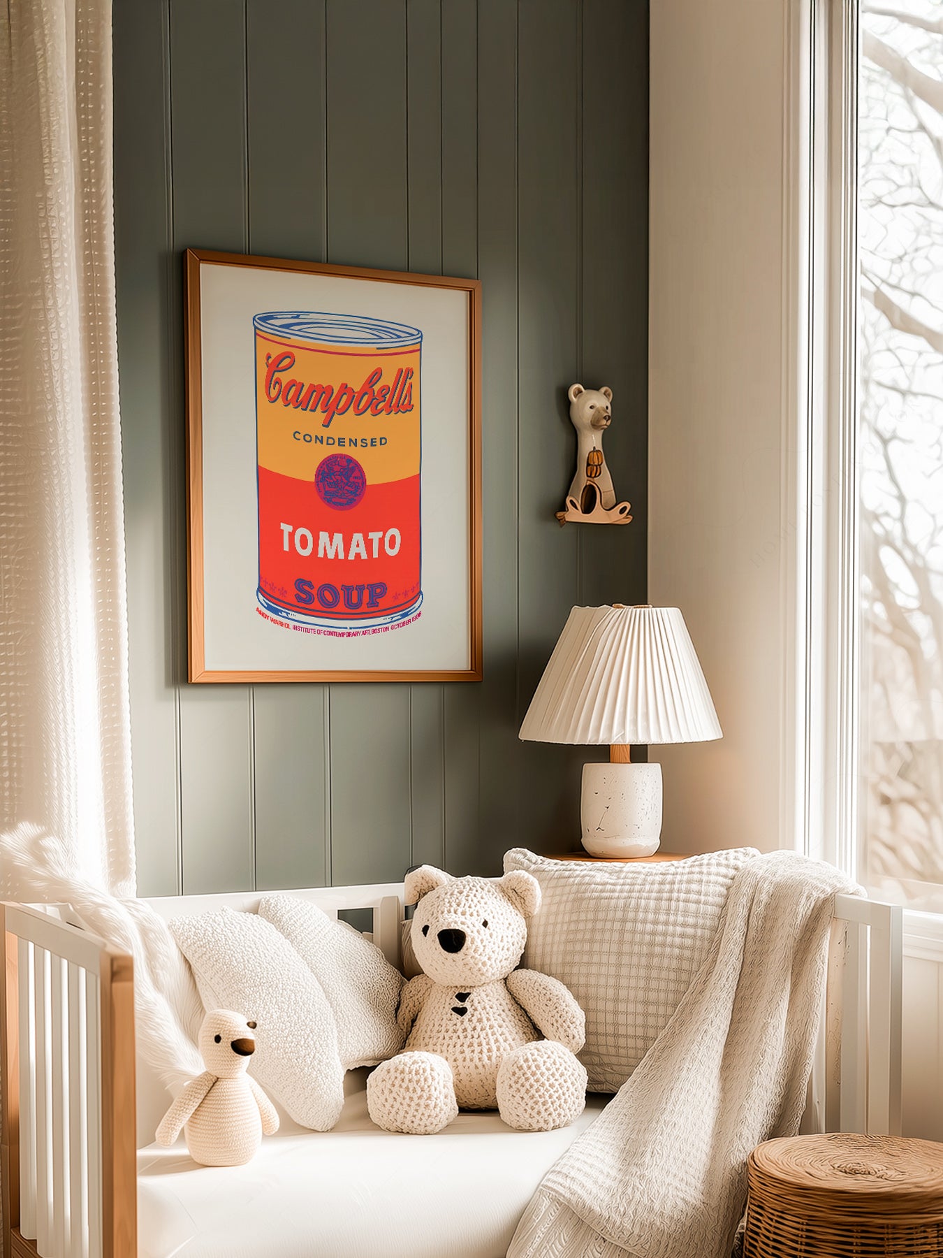 Andy Warhol Campbell's Soup Tomato in a light-filled Japandi-inspired living space