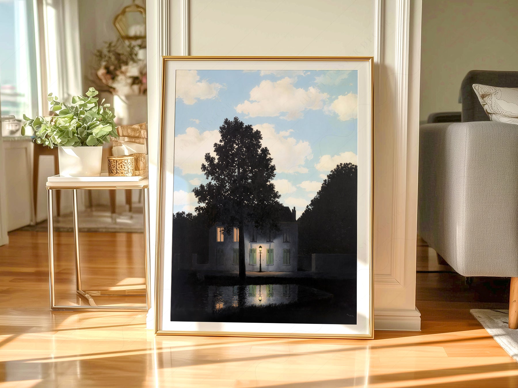 René Magritte Empire of Light in a light-filled Japandi-inspired living space