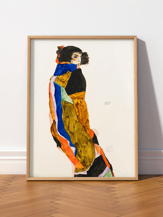 Egon Schiele Moa wall art print displayed in a bright modern living room