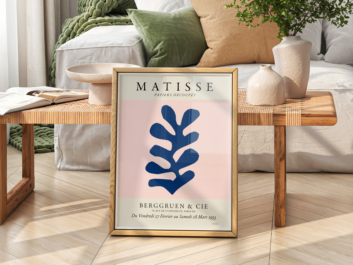 Henri Matisse, The Cut-outs Serie, Exhibition poster, Pink background and navy blue leaf