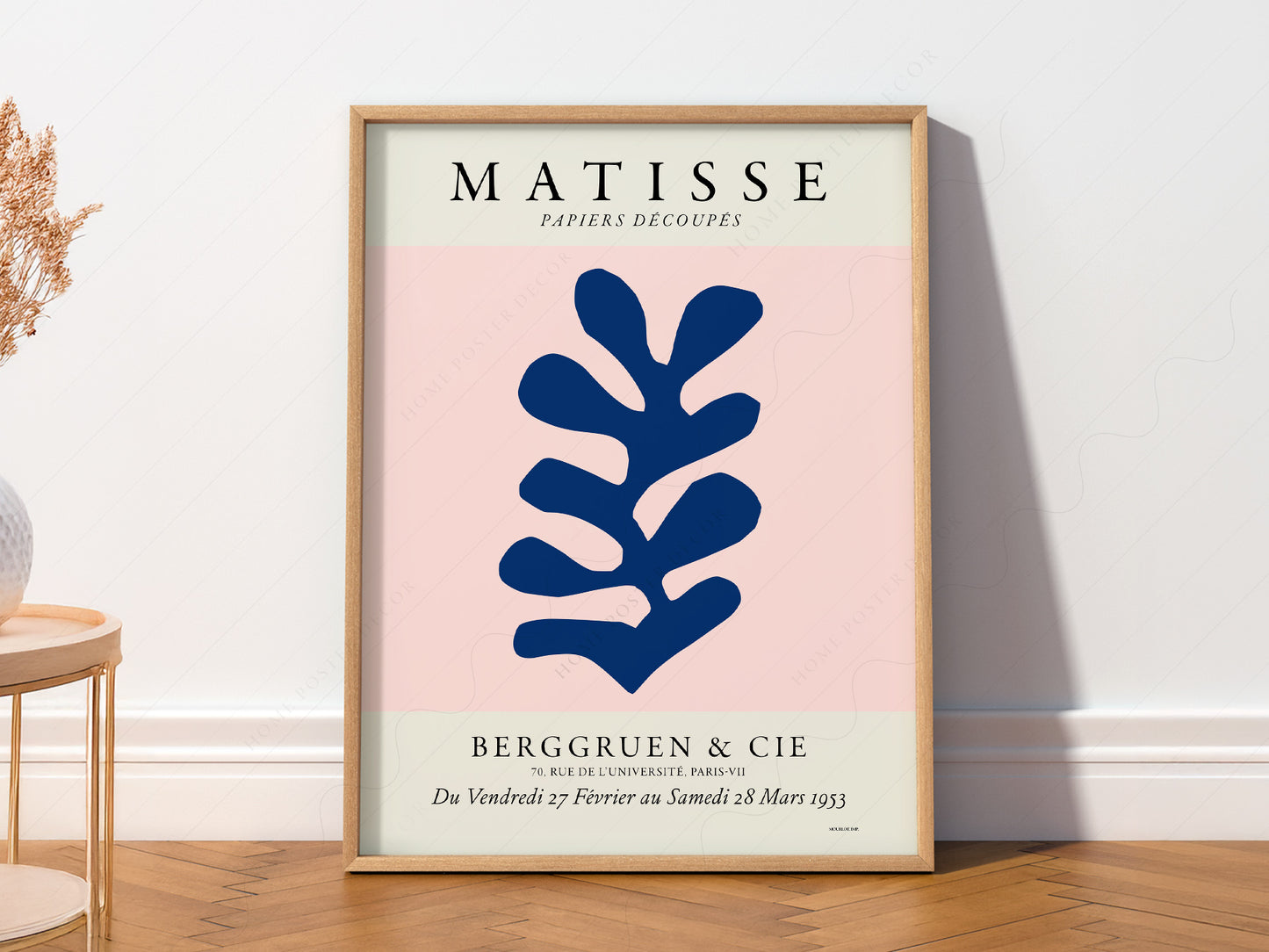 Henri Matisse, The Cut-outs Serie, Exhibition poster, Pink background and navy blue leaf
